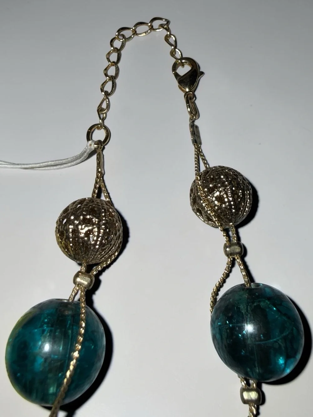 M. Haskell Gold Tone Green Beaded Necklace & Earrings Set